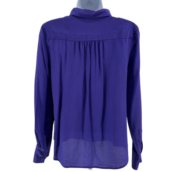 J.Crew Silk Top WMNS S Button Up Purple Long Sleeve Lightweight Collared Blouse - Picture 4 of 7